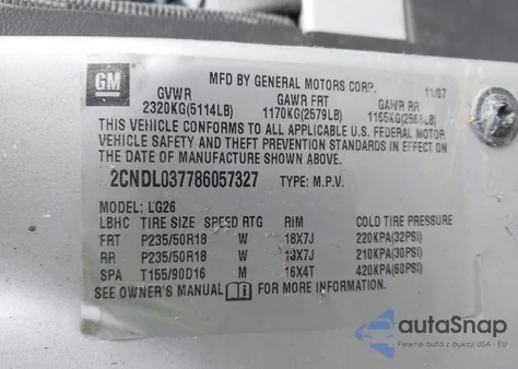 2008 Chevrolet Equinox Sport из США, поврежденный, VIN 2CNDL037786057327